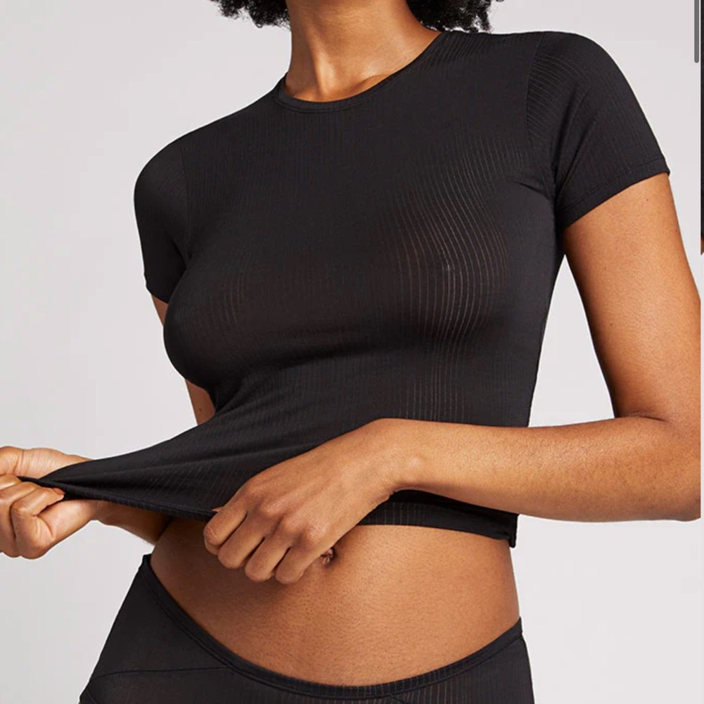 Women’s Negative ribbed baby tee in black - Picture 3 of 3